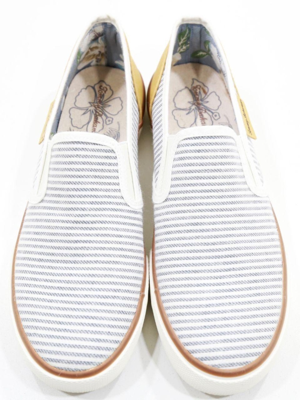Tommy Bahama Sailor White/Gray Striped Canvas Slip On Sneakers - 8.5 NWT